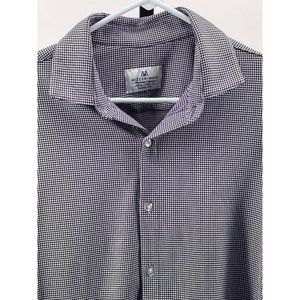 Mizzen+Main Trim Fit Stretch Purple /White Gingham Plaid Button-Up Dress Shirt L